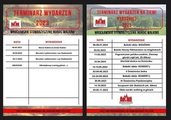 Kalendarz wydarzeń z Wrocławskim Stowarzyszeniem Nordic Walking